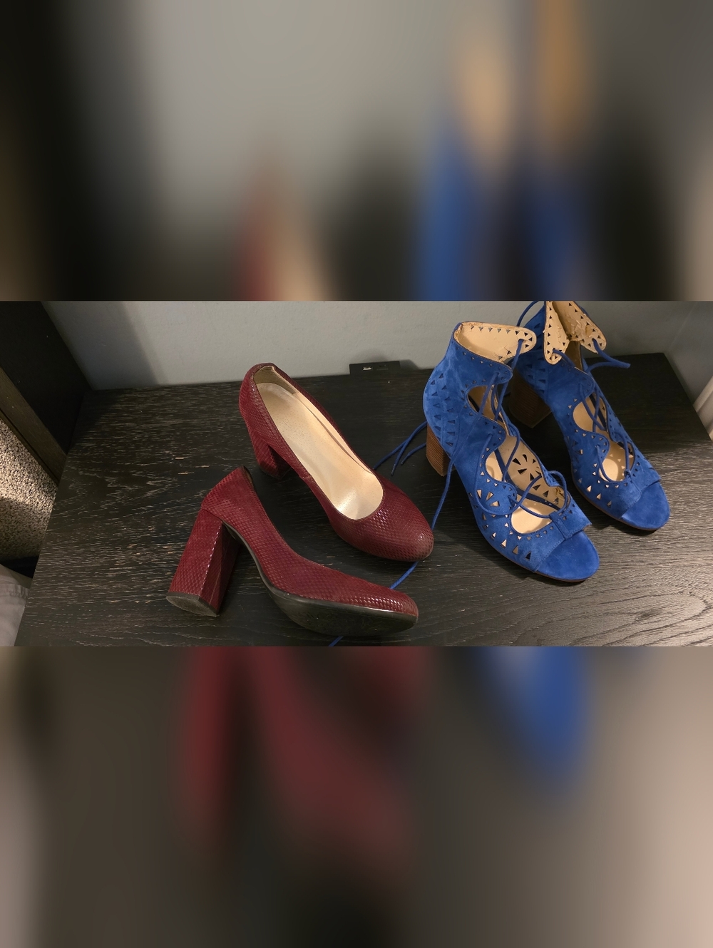 Nine West Blue Lace-Up Block Heel Sandals – Size 8.5M – Fair Condition